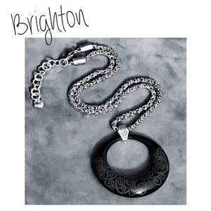 Vintage Brighton Lava Lounge Lucite Black Silver Scroll Design Necklace